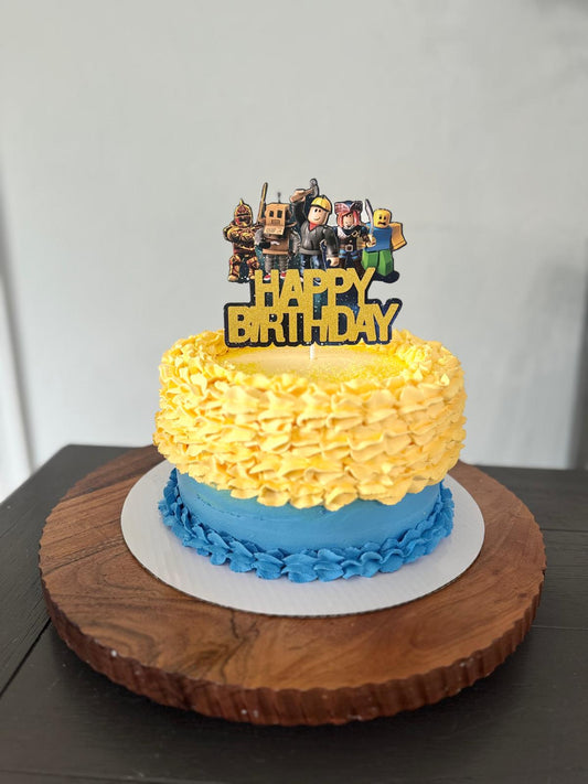 Bright Yellow & Blue Birthday Cake 🎉💛💙