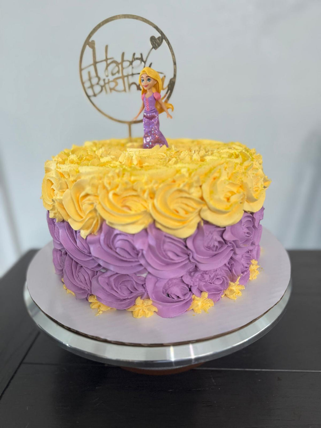 Purple & Yellow Rosette Birthday Cake 🌻💜💛