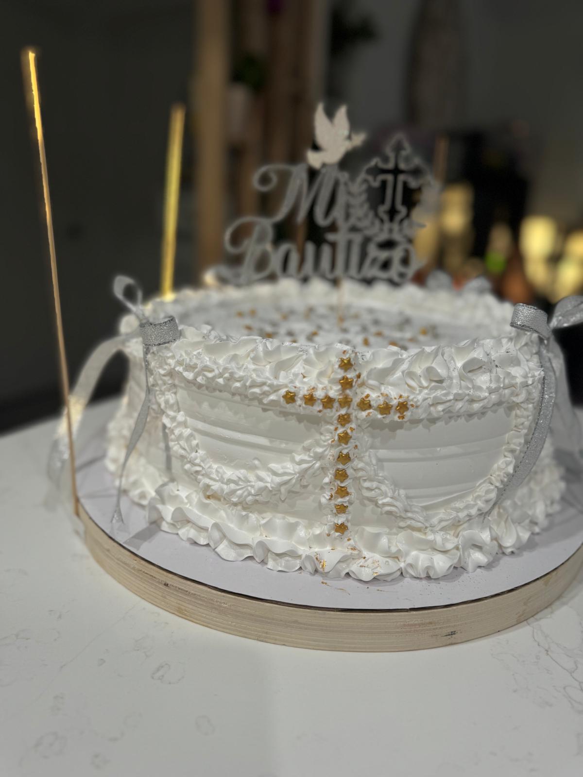 White Baptism Celebration Cake ✝️🤍✨