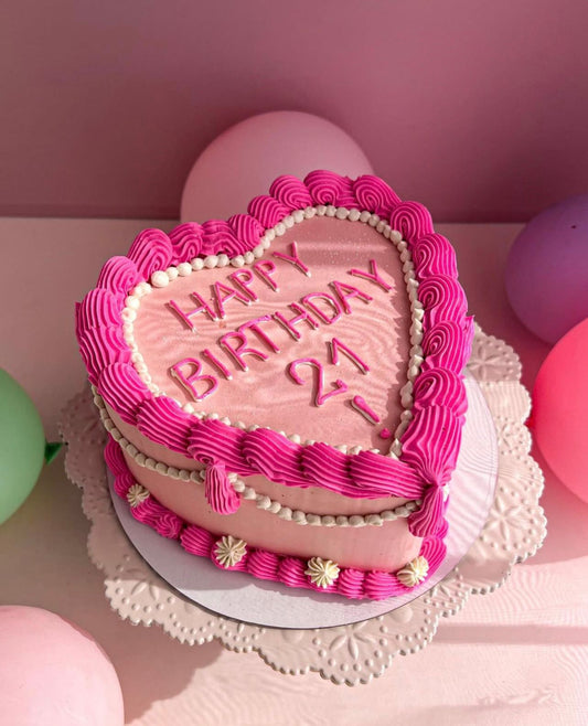 Hot Pink Heart Cake 💖✨