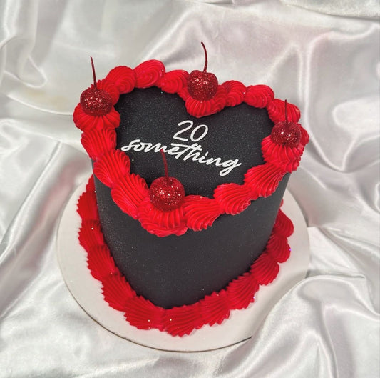 Black & Red Heart Celebration Cake ❤️🖤✨