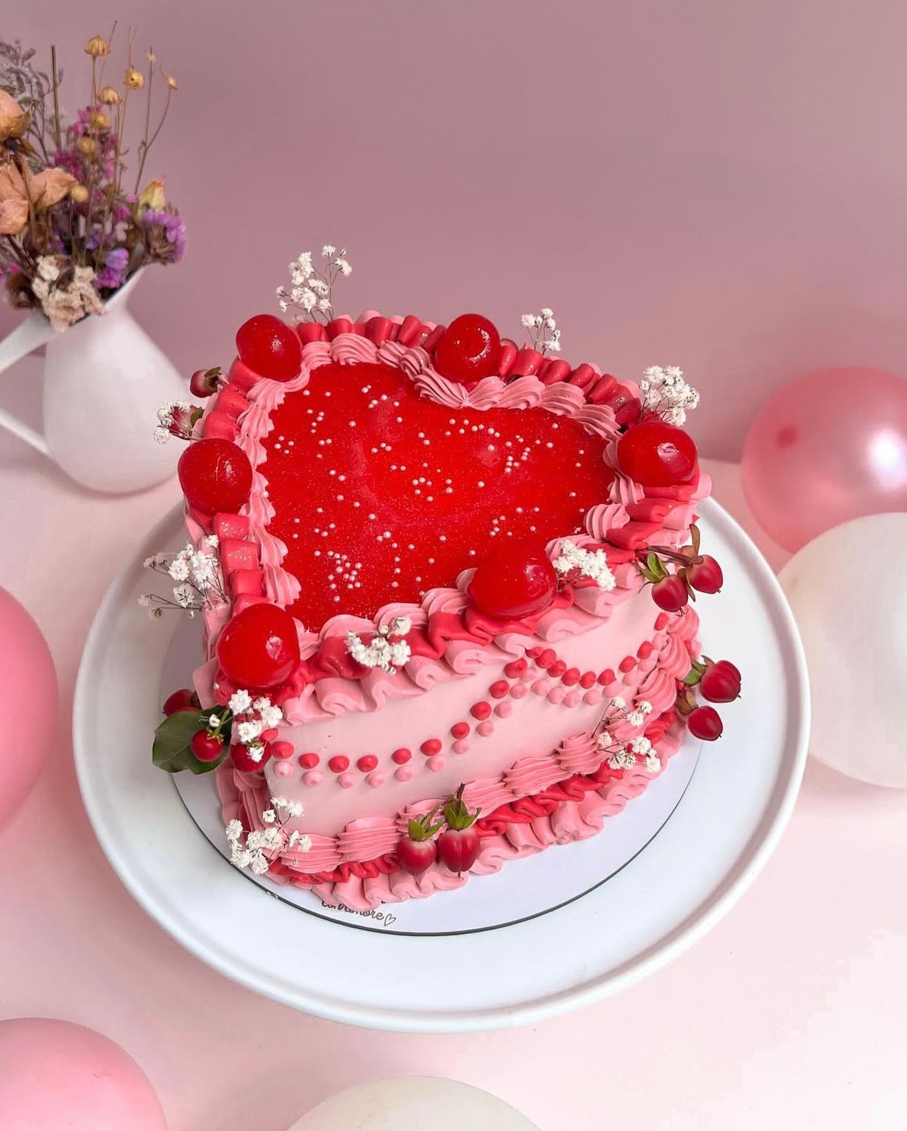 Cherry Heart Cake 🍒❤️